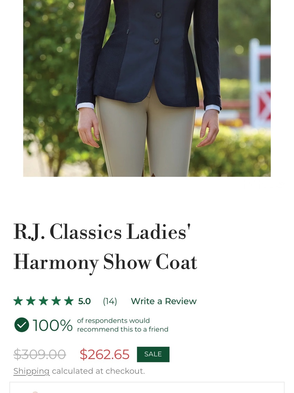 R.J. Classics Harmony Mesh Show Coat Navy Women’s Equestrian Jacket